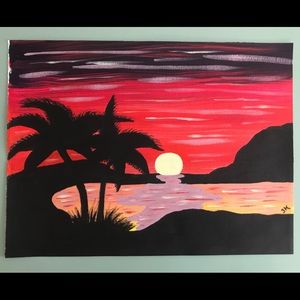 Tropical Sunset Original Acrylic 9x12 Canvas Art